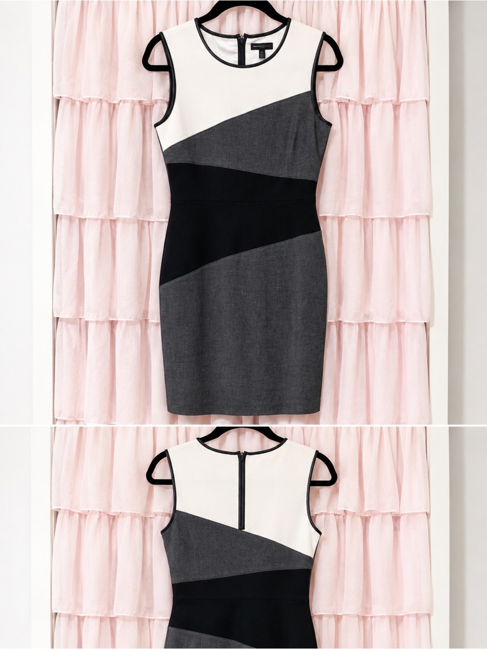 White House Black Market Ivory, Charcoal & Black Colorblock Mini Dress